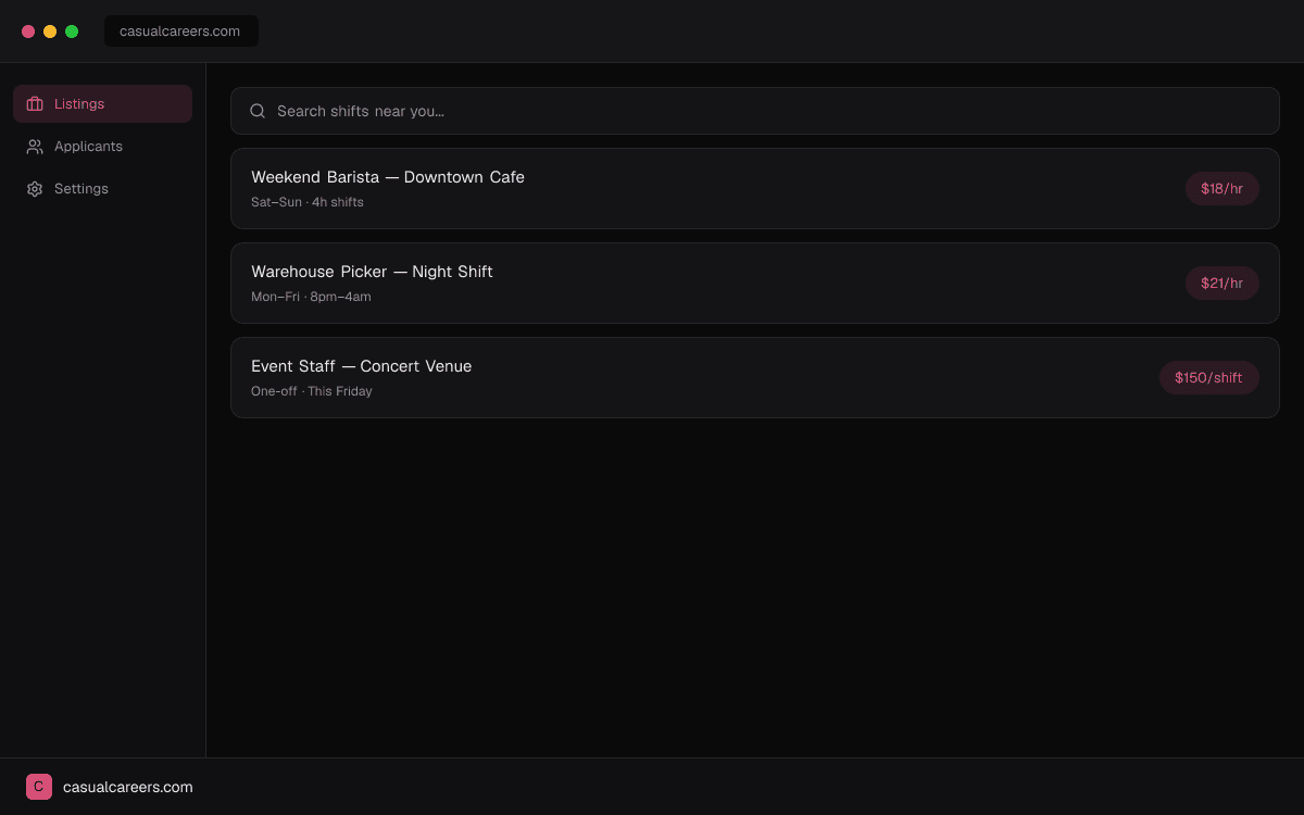 CasualCareers.com product screenshot